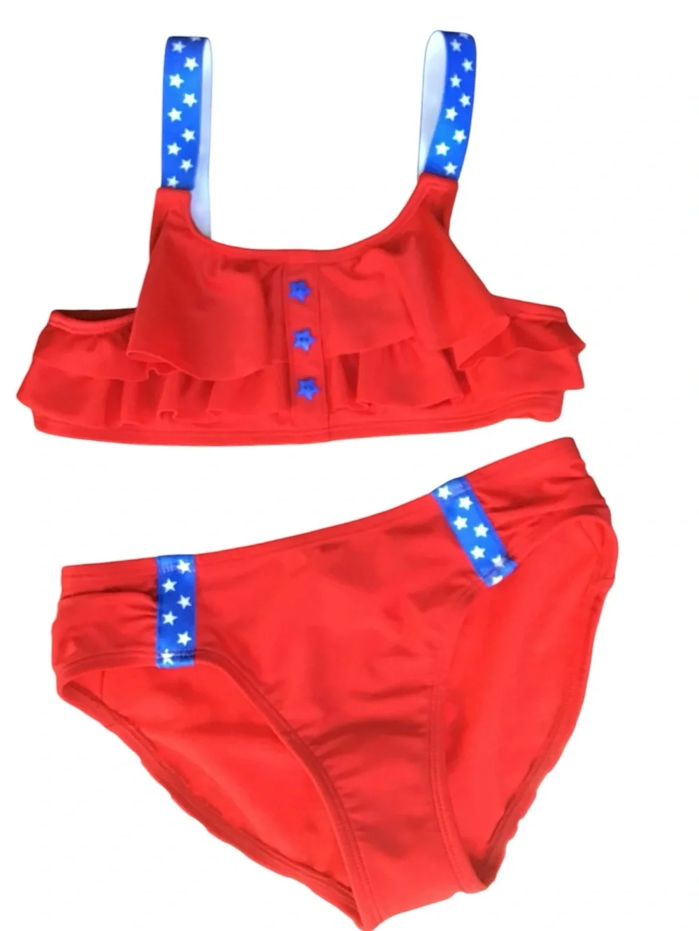 NWT Cat & Jack Girl's Ruffle Red White & Blue Two-Piece Bikini Swimsuit-Size 7-8